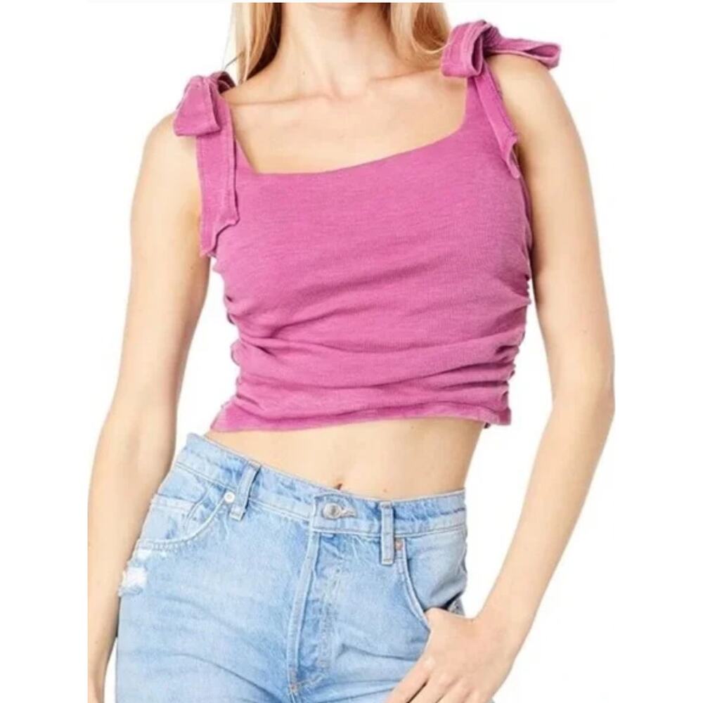 Free People Boulevard Tank in Magenta sz S Adjustable Tie Straps Ruched at Sides